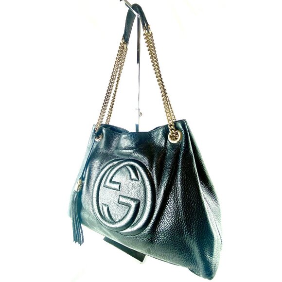 Gucci Soho Chain Handbag Interlocking GG Leather Black - Authenticity Certified - Picture 1 of 15